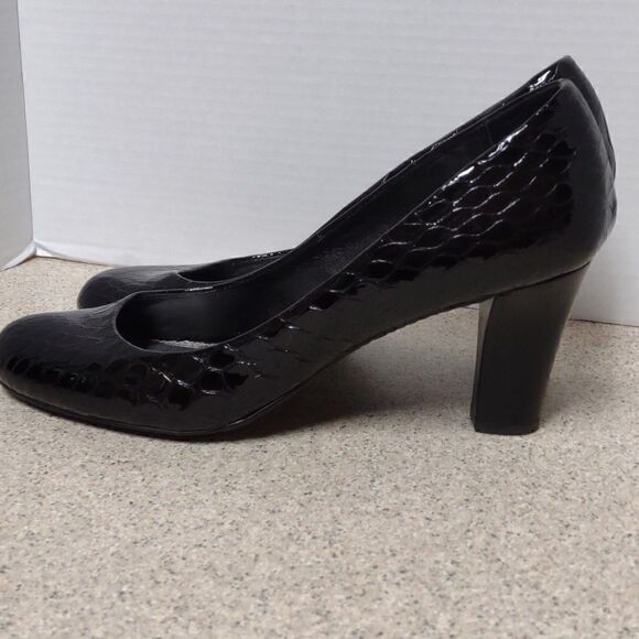 👍 Liz Black Leather Heels Size 10.   A2 - Picture 3 of 6